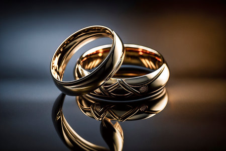 Golden Union: Shimmering Wedding Rings Symbolize Eternal Love and Commitment Between Two Heartsの素材