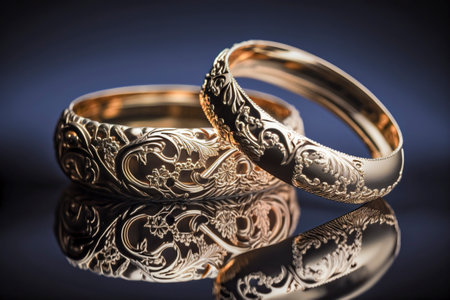 Bridal Promise in Gold: Glowing Rings Radiate Unity, Signifying the Cherished Bond of Marriageの素材