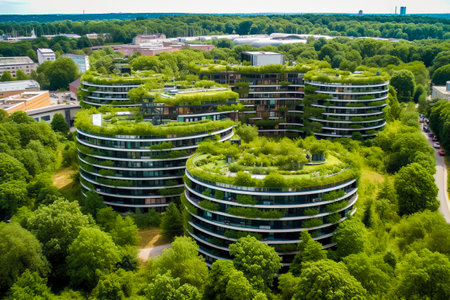 Eco Oasis: A Sustainable Building Thrives with a Rooftop Garden, Fusing Nature and Architectureの素材