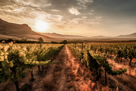 Breathtaking Sunset Over the Serene Vineyards: A Perfect Evening in Wine Countryの素材
