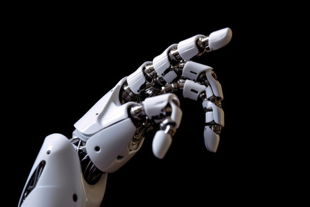 Futuristic White Robotic Hand: A Glimpse into the Precision and Innovation of Advanced Technologyの素材