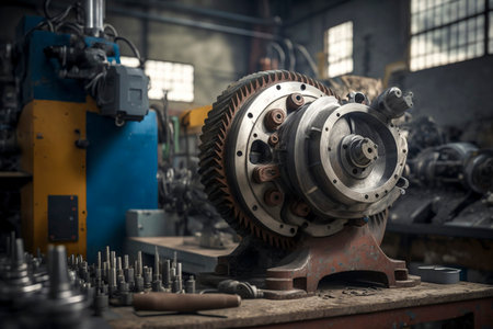 Industrial Machine Shop: Large Gear Assembly on Workbenchの素材