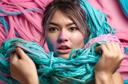 The Art of Knitting: A Burst of Color in a Bundle of Yarnの素材