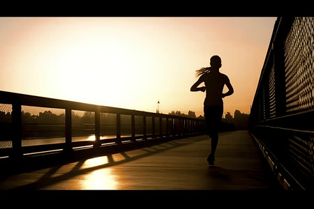 Embracing the Dawn: A Runner s Journey on a Sunrise Bridgeの素材