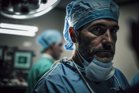 Precision Under Pressure: Surgical Team Performing a Procedure in a High-Tech Operating Roomの素材