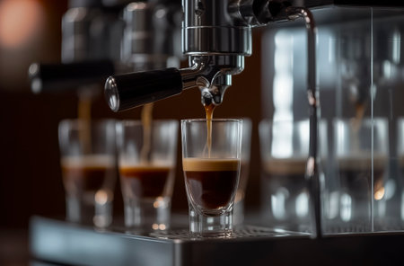 Espresso Delights: Capturing the Art of Coffee Pouring in a Cozy Cafeの素材