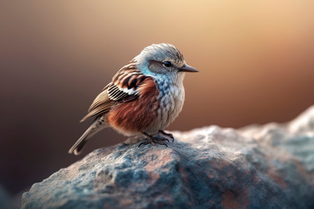 Morning Serenity: A Small Bird Basks in the Warmth of a Sunrise on a Rocky Perchの素材