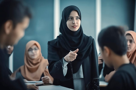 A Moment of Approval: Person in a Hijab Giving Thumbs Up in a Meetingの素材