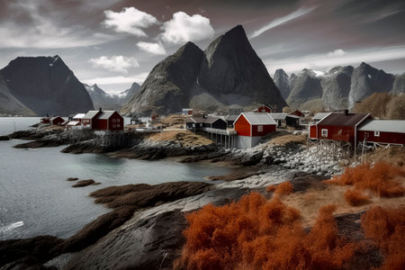 Picturesque Coastal Village: A Glimpse of Norway s Stunning Fjord Landscapeの素材