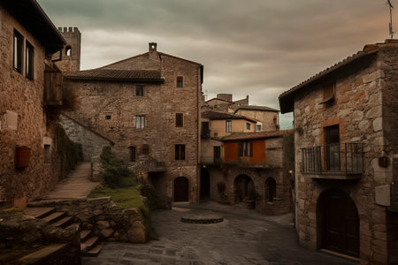 Winding Streets and Stone Buildings: A Glimpse into a Picturesque Medieval Villageの素材