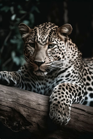 In the Wild: A Close-Up of a Leopard Resting on a Tree Branchの素材