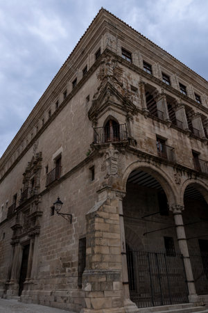 Jabalquinto palace displaying renaissance architecture with intricate stone arches and ornate facade in baeza, spainの写真素材