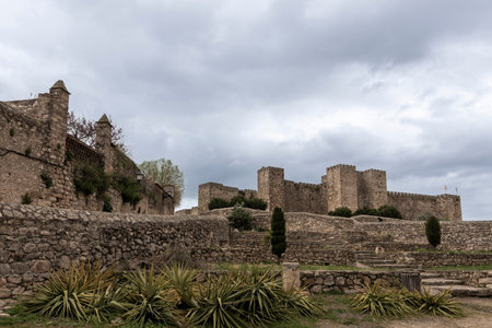 Trujillo castle, a moorish fortress built on the site of an old arab citadel, rising above the city walls in extremadura, spainの写真素材