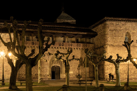 San vicente monastery facade illuminated at night with pruned trees in the front gardenの写真素材