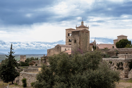 Monastery of san millÃ¡n de suso, yuso, la rioja, spain, rising above the cloudy landscape with a view of the surrounding valleyの写真素材