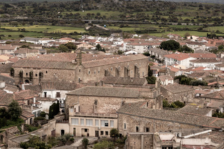 Aerial view of the rooftops of the monumental city of caceres, extremadura, spain, featuring the convent of san franciscoの写真素材