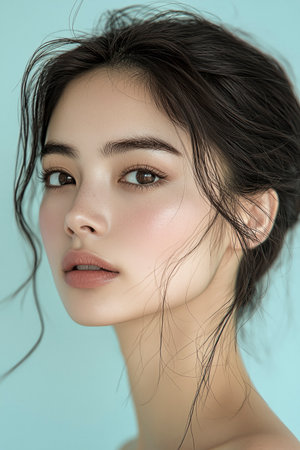 Young woman looking at the camera with beautiful, healthy skin and natural makeupの素材