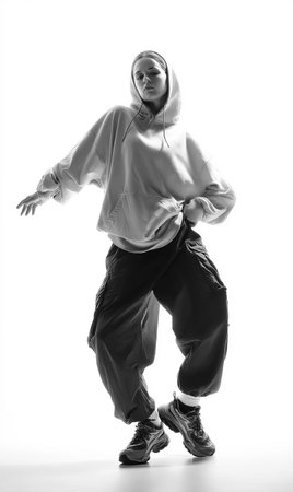 Youthful dancer showing modern streetwear style and confident attitudeの素材
