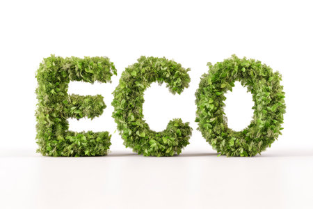 Eco word made of green foliage, representing environment and sustainability conceptsの素材