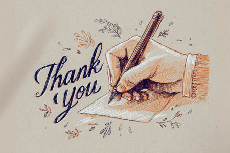 Hand writing thank you with a pen on paper, expressing gratitudeの素材