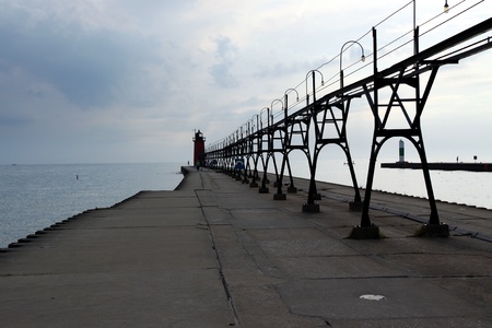 St. Joseph Michigan lakeside landscape with lighthouseの写真素材