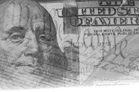 Double exposure US constitution We the People and one hundred dollar bill - Finance and government conceptの写真素材