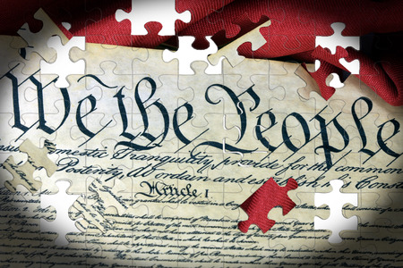 United States Bill of Rights Preamble to the Constitution and American Flag