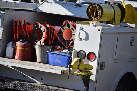 Street workers truck filled with gear.