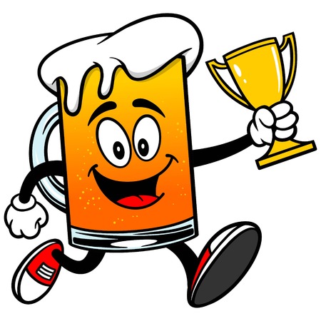 Beer Mascot Running with Trophyのイラスト素材