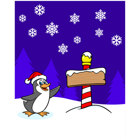Christmas Penguin with Signのイラスト素材