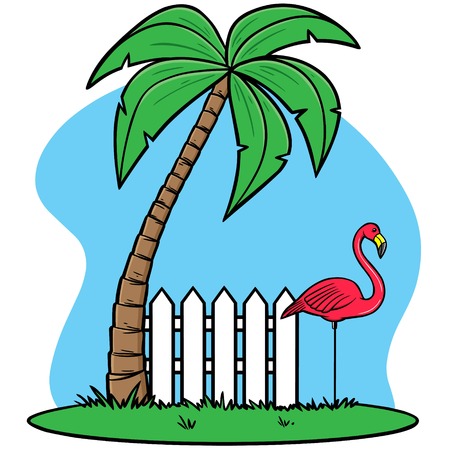 Plastic Flamingo with Palmのイラスト素材