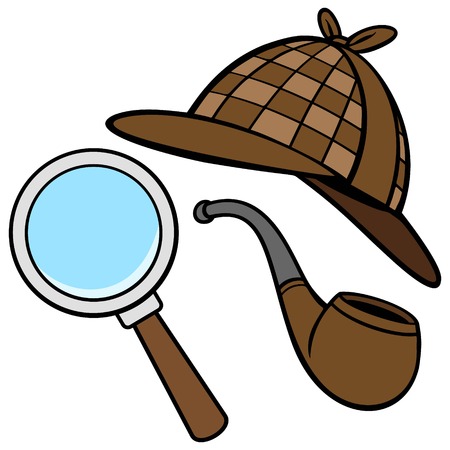 Detective Hat, Pipe, and Magnifying Glassのイラスト素材