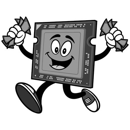Computer processor with money on white background, vector illustration.のイラスト素材
