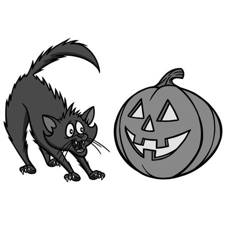 Halloween Cat Illustration - A vector cartoon illustration of a Halloween Cat and Pumpkin.のイラスト素材