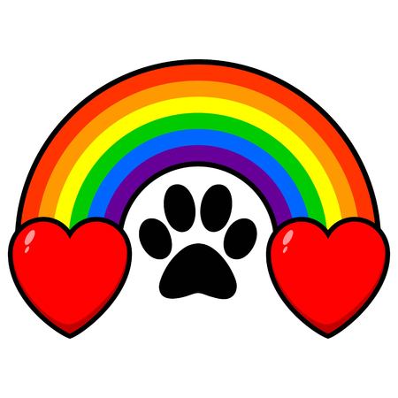 Rainbow Bridge with Hearts - A vector cartoon illustration of a rainbow bridge with a paw print and some hearts.のイラスト素材