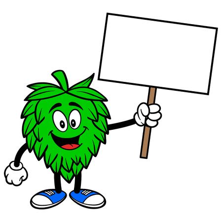 Hop Mascot with a Sign  - A vector cartoon illustration of a Oktoberfest Hop mascot holding a Sign.のイラスト素材