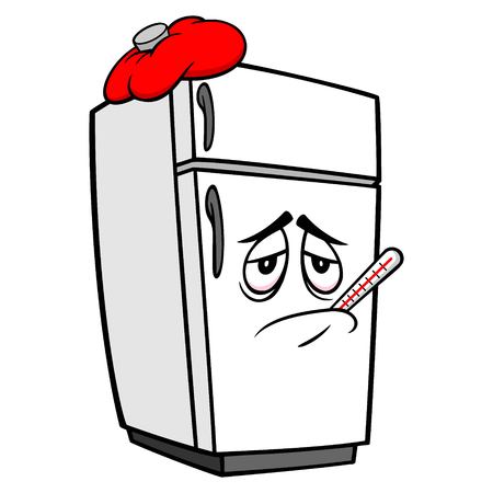 Refrigerator Mascot Sick - A vector cartoon illustration of a sick home kitchen refrigerator mascot.のイラスト素材