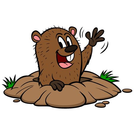 Groundhog - A cartoon illustration of a cute Groundhog waving.のイラスト素材