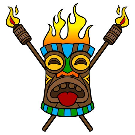 Tiki with Torches - A cartoon illustration of a Polynesian Tiki with Torches.のイラスト素材