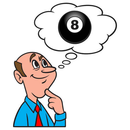 Thinking about an Eight Ball - A cartoon illustration of a man thinking about Eight Ball.のイラスト素材