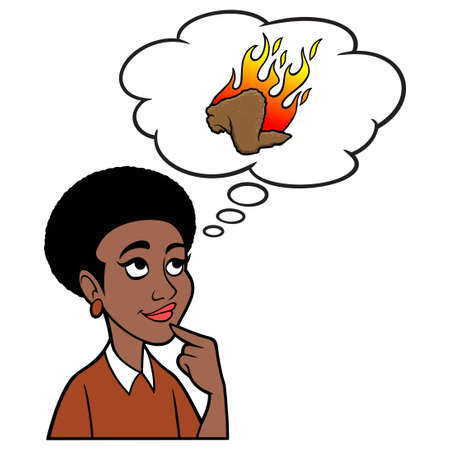Black Woman thinking about Hot Wings - A cartoon illustration of a Black Woman thinking about Hot Wings for dinner.のイラスト素材