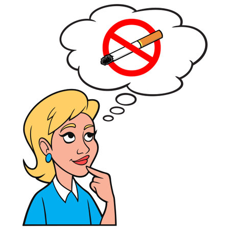 Girl thinking about the dangers of Smoking - A cartoon illustration of a Girl thinking about the dangers of Smoking.のイラスト素材