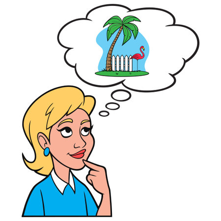 Girl thinking about Retirement - A cartoon illustration of a Girl thinking about Retirement Plans.のイラスト素材