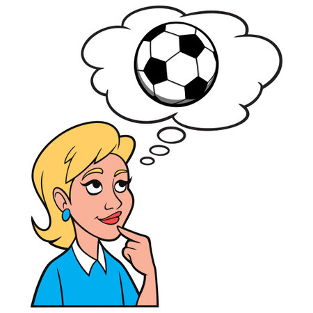 Girl thinking about a Soccer Ball - A cartoon illustration of a Girl thinking about a Soccer Ball.のイラスト素材