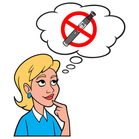 Girl thinking about dangers of Vaping - A cartoon illustration of a Girl thinking about the dangers of Vaping.のイラスト素材