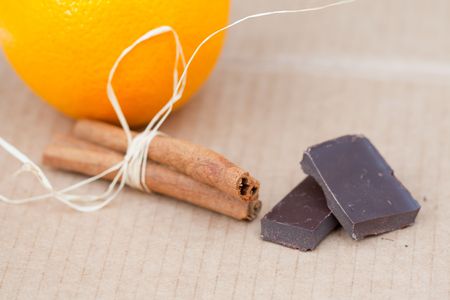 Orange with chocolate and cinnamonの写真素材