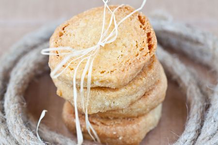 Vanilla cookies with a cordの写真素材