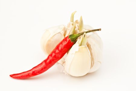 Red hot pepper with garlicの写真素材