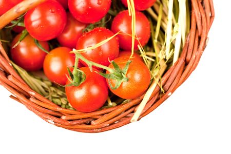 Cherry tomatos in the basketの写真素材