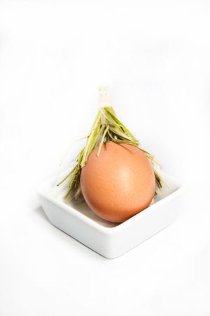 egg in a white plateの写真素材